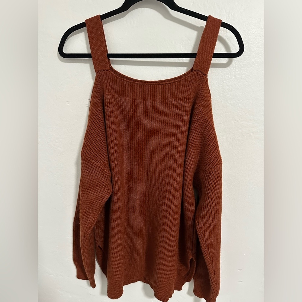 Brown Cold Shoulder Ribbed Knit Sweater – Women’s Medium, Strappy Pullover - Picture 2 of 11